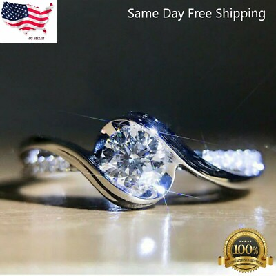 #ad Women Fashion 925 Silver Plated Rings White glass Gift Size 6 10 Simulated $3.75