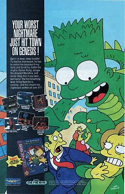 #ad 1993 THE SIMPSONS BART#x27;S NIGHTMARE Video Game Promo PRINT AD ART SEGA GENESIS $19.49