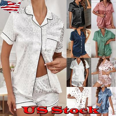 #ad Women Ladies Satin Silk Pajamas Short Sleeve Shirts Tops Shorts Nightwear Set US $17.27