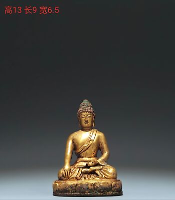 #ad 5.1quot; Old Antique Handmade tang Dynasty Bronze 24k gilt Shakyamuni Buddha statue $996.00