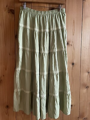 #ad Garnet Hill Silk Tiered lace trim Midi Skirt Size 6 $58.99