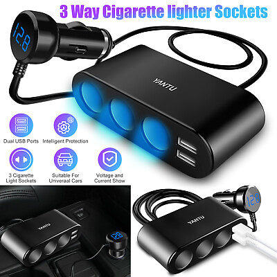 2 3 Way Car Cigarette Lighter Socket Splitter USB Fast Charger Power Adapter 12V $13.98