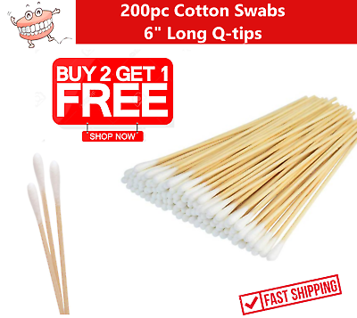 #ad 200pc Cotton Swabs Swab Q tips 6quot; Long Wood Wooden Handle Cleaning Applicators $6.95
