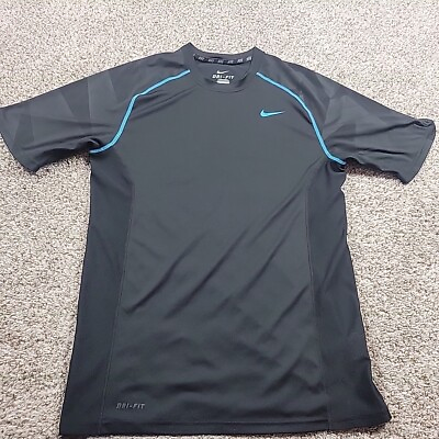 #ad Nike T Shirt Mens Mens Medium Black Blue Dri Fit Swoosh Short Sleeve Active $14.75