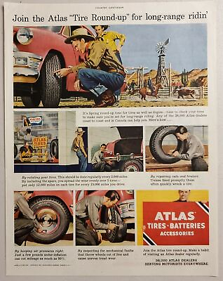 #ad 1951 Print Ad Atlas Batteries amp; Tires Accessories Cowboys on Ranch amp; Horses $13.48