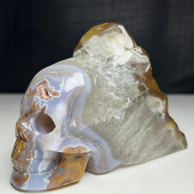 #ad 466g Natural Crystal Specimen. banded agate. Hand carved The Skull. Gift. R4 $129.99