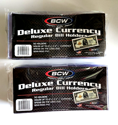 #ad 100 BCW Semi Rigid Currency Regular Holder Sleeve Banknote Bill Deluxe Case $36.99