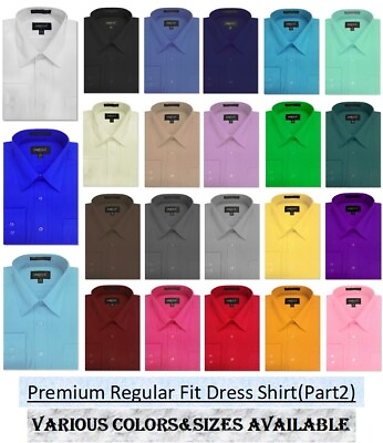 #ad MENS Solid Long Sleeve Premium Regular fit Dress Shirt 26 Colors Part 2 $17.99