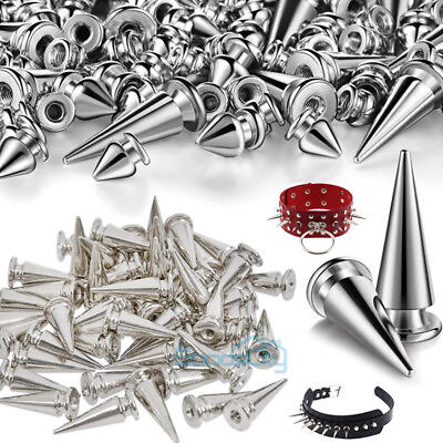 #ad 100 200Pcs DIY Punk Rock Silver Tone Cone Studs Spikes For Shoes Bags Decor $10.99
