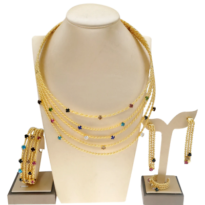 #ad Women Jewelry Set Necklace Colorful Rhinestone Bracelet Earrings Cutout Jewelry $148.97