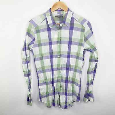 #ad Uniqlo Light Green Purple Check Cotton Crinkle Shirt Women#x27;s Size Extra Large XL $20.00