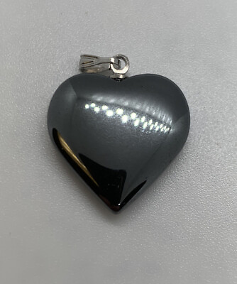 #ad Artisan crafted silver tone natural stone polished heart pendant: Hematite $3.89