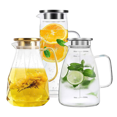 #ad Yirilan Glass Pitcher Water Pitcher with Lid Heat Resistant Water Glass Jug $19.99