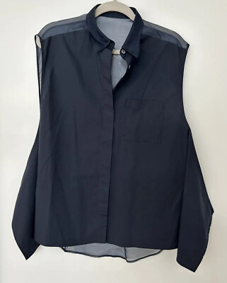 #ad 3.1 PHILLIP LIM Sheer 8 Navy Blue Blouse cotton silk Sleeveless Top D $24.85
