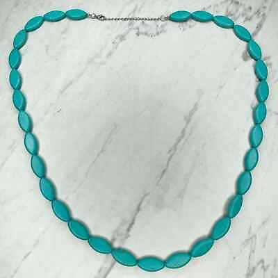 #ad Silver Tone Long Faux Turquoise Beaded Necklace $6.99
