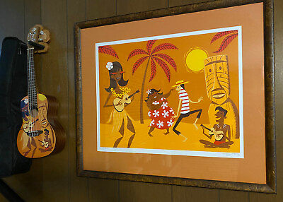 #ad SHAG Josh Angle Hawaiian Luna Ukulele amp; Kahakai Framed Art Mid Century Modern  $1695.00
