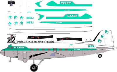 #ad Ozark Douglas DC 3 Pointerdog7 decals 4 Testors Italeri 1 72 kit $10.00