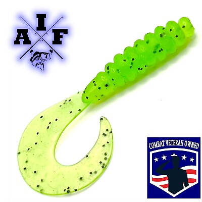 #ad 15Ct 3.8 inch curly tail grub Green Chartreuse for fishing Bass Fishing lure $8.99
