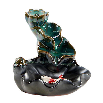 #ad Ceramic Backflow Incense Burner Holder Lotus Waterfall Aromatherapy Ornament $16.73
