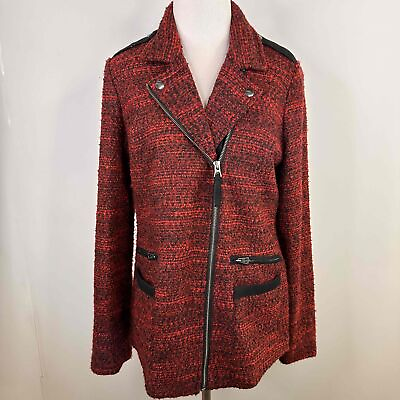 #ad Lucky Brand Red Black Tweed Womens Jacket Size Small $38.00