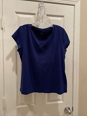 #ad Liz Claiborne Womens Size XL Pretty Royal Blue T Shirt Top Short Sleeves $19.19