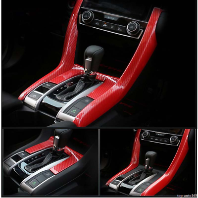 #ad 3*Red Carbon Fiber dashboard Gear Moulding Cover trims For 2016 2018 Honda Civic $61.38