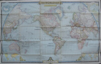 #ad 1951 Political Wall MAP OF THE WORLD Printed in Color Decorative Border Railways $19.99