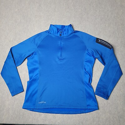 #ad Eddie Bauer Women#x27;s Large Sweatshirt Blue Long Sleeve Mock Neck 1 4 Zip Pullover $11.76