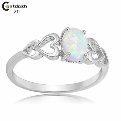 #ad Womens Opal Love Heart Cutout Wedding 925 Sterling Silver Jewelry Size 6 10 $6.29