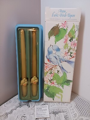 #ad Vtg Avon Love Birds Taper Candles 10#x27;#x27; and Ceramic Huggers 1983 NOS New In Box $18.95