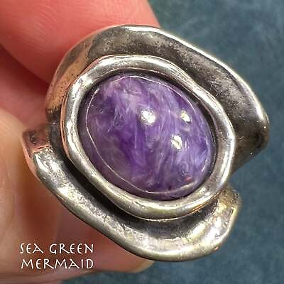 #ad Charoite Sterling Silver Statement Ring $159.00