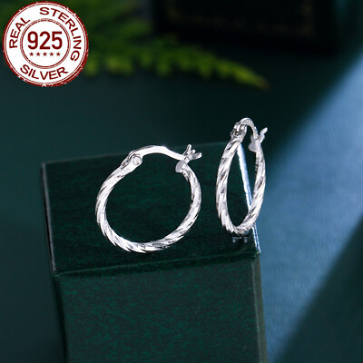 #ad 925 Solid Sterling Silver Twisted Tiny Round Hoop Earrings Fashion Jewelry Gift $7.99