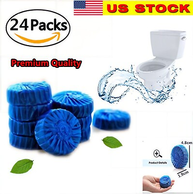 #ad 24 Automatic Bleach Toilet Bowl Cleaner Stain Remover Blue Tab Tablet Flush Tank $18.99