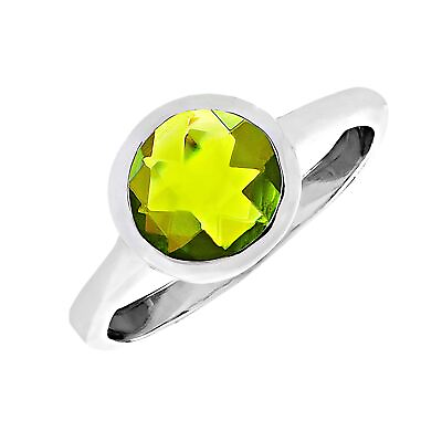 #ad Sterling Silver Rings 925 Peridot Green Round Gemstone Stackable Ring Silverly $42.01