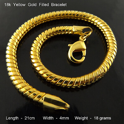 #ad Bangle 18k Yellow Filled Gold Solid Unisex Real Bling Snake Link Bracelet 21cm AU $13.95