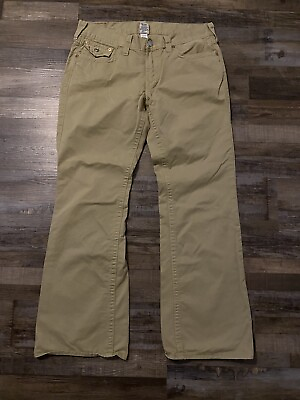 #ad True Religion Jeans Khaki Men’s Sz 36x32.5 Straight Leg Button Flap Pockets EUC $40.00