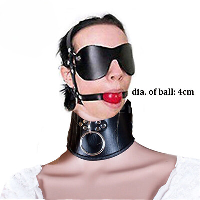 #ad PU Leather Neck Collar Posture Head Harness Strap Ball Mouth Gags Blindfold $23.96