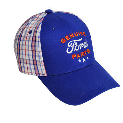 #ad GENUINE FORD PARTS MUSTANG Embroidered Blue Front Plaid Back Sides Hat Cap NWOT $12.42