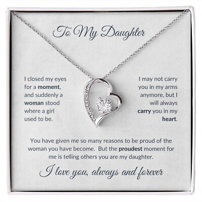 #ad To My Daughter Proudest Moment Forever Love Necklace White Gift from Mom Dad $17.99