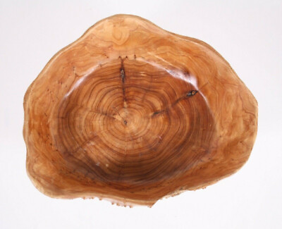 #ad Burl Wood Lg 13” Grained Wood Rustic Root Pedestal Bowl Primitive Farmhouse MidC $62.99