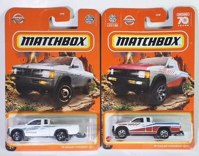 #ad 2 Car Lot Matchbox #x27;95 Nissan Hardbody D21 Red White Blue amp; White Pickup 75th $10.99