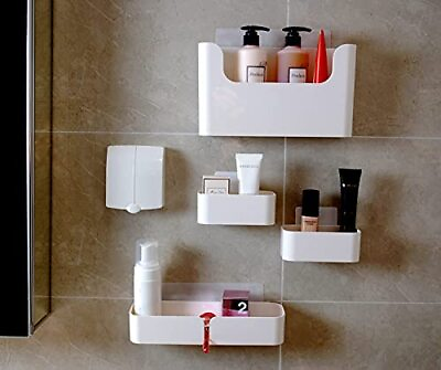 #ad Adhesive Wall Mounted Shelves Durable ABS Plastic Hanging Storage Bins White ... $31.26