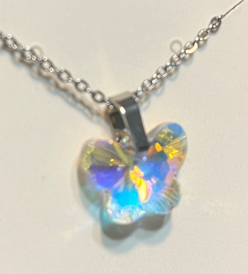 #ad Silver Women Girl Necklace Made WithSwarovski Crystal in Butterfly Gift $15.99