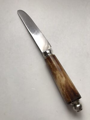 #ad India Stainless Brown Tan Wood Faux Bone Look SERRATED DINNER KNIFE 8.75” $11.24
