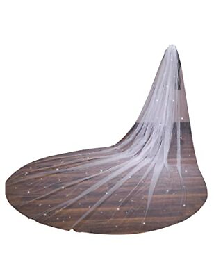 #ad 3 M Long Wedding Veil Glitter Tulle Bridal Veil Cathedral Length Ivory F48 $34.23