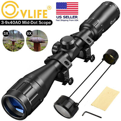 #ad 3 9X40 Rifle Scope Mil Dot Reticle Optics Scope W Mounts Adjustable Objective $41.79