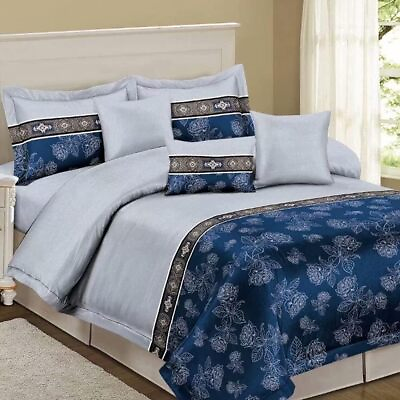 #ad Shatex Blue Floral Comforter Set All Seasons Royal Bedding Sets Elegant amp; Durale $19.99