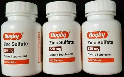 #ad Rugby Zinc Sulfate 220mg Supplement 100 Tablets 3 Pack Expiration Date 12 2025 $15.99