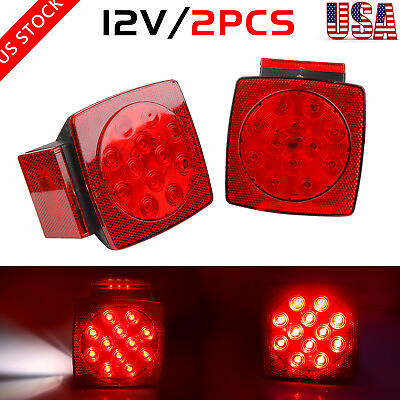 #ad Rear LED Submersible Square Trailer Tail Lights Kit Boat Truck Waterproof 12V $16.95