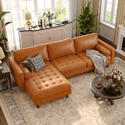 #ad 105quot; Brown Lattice Tufted L Shaped Sofa Modern Stylish Sofa w Pillows amp; Lounge $1899.99